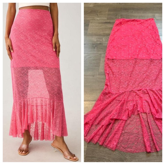 Anthropologie Sheer Lace Pink Maxi Skirt - Picture 1 of 3